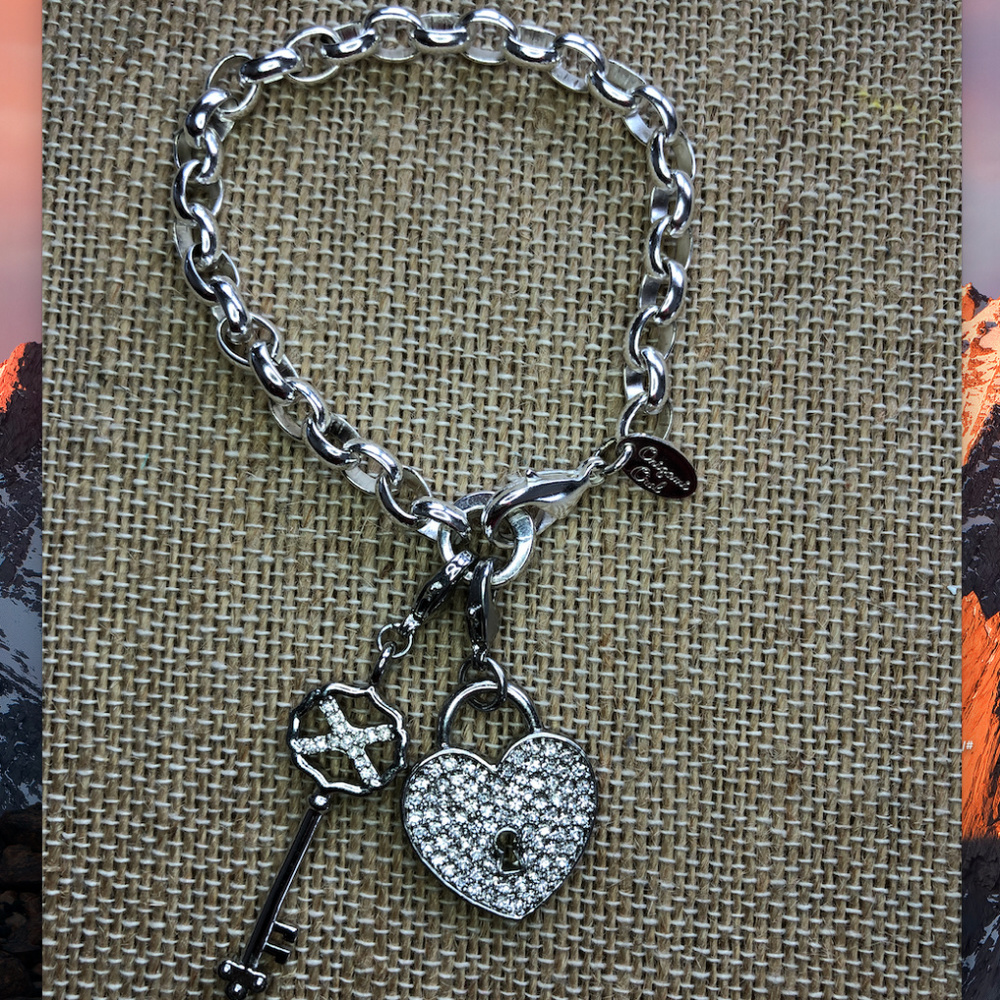 7" Dangle Bracelet Set w/Heart Lock & Key Dangles